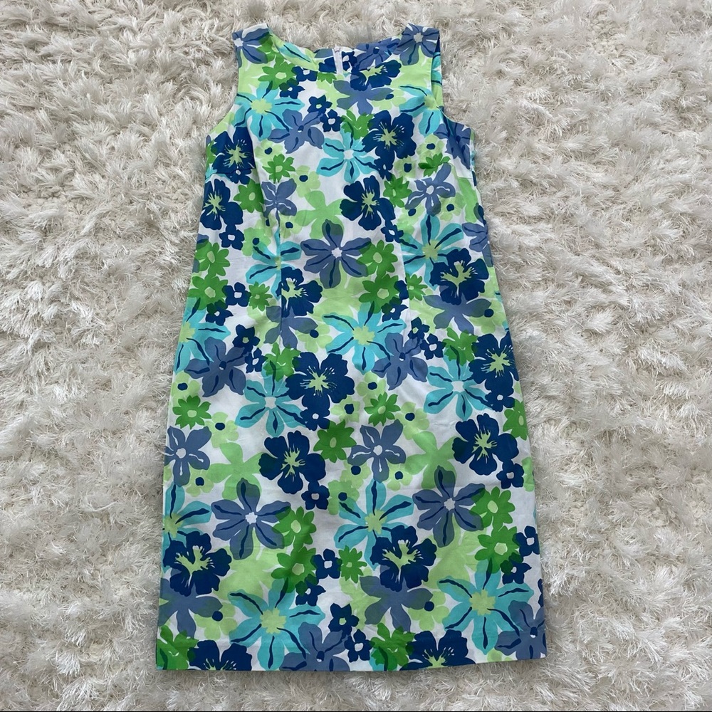 Vintage 90s Y2K Bright Floral Print Sheath Dress 10 Green Blue